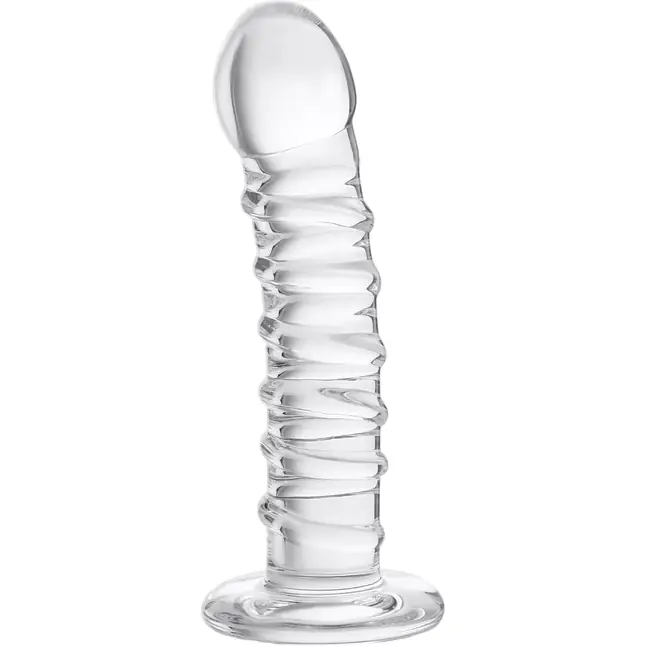 Фаллос со спиралевидным рельефом из прозрачного стекла - 16 см - Sexus Glass