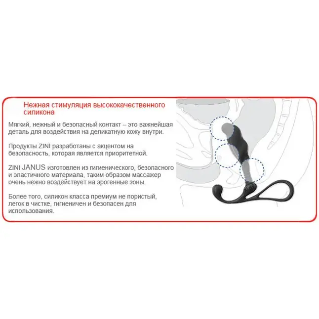 Малый черный массажер простаты ZINI JANUS ANTI-SHOCK. Фотография 5.