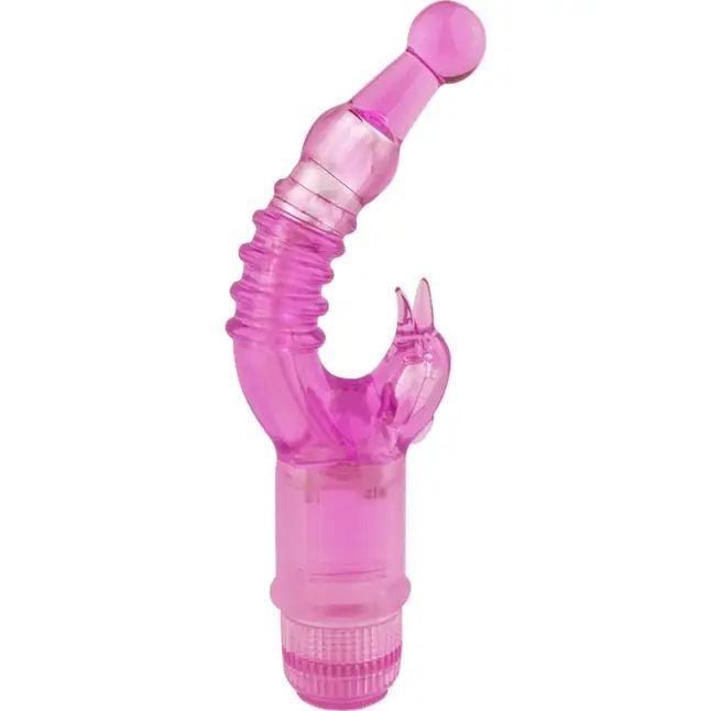 Розовый вибратор с клиторальным стимулятором Crystal Naughty Dolphin