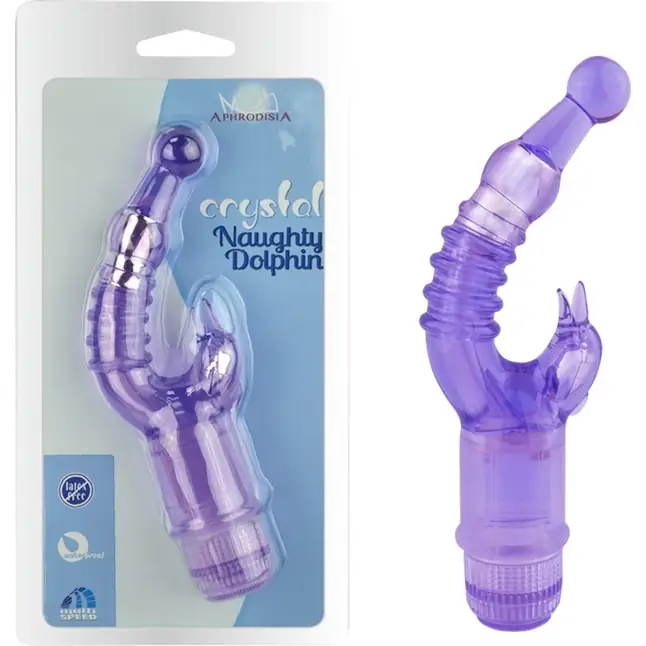 Фиолетовый вибратор с клиторальным стимулятором Crystal Naughty Dolphin. Фотография 2.