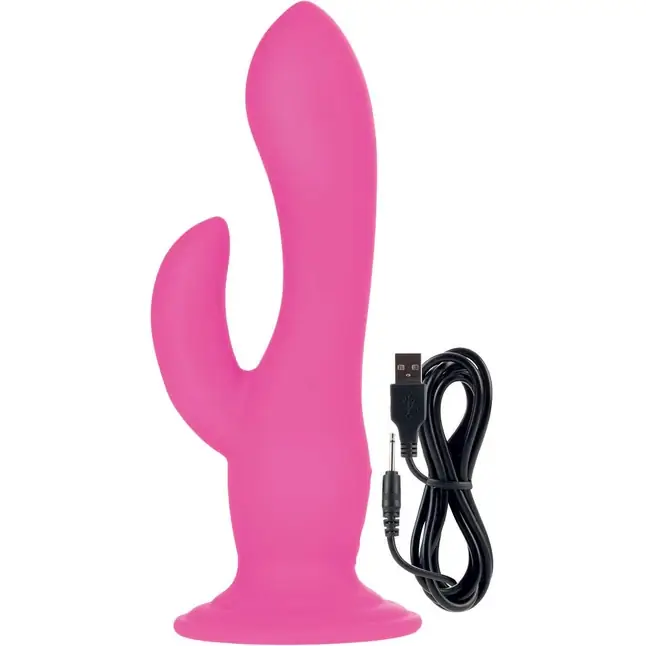 Розовый двухголовый вибратор-насадка Rechargeable Love Rider Wireless Pleaser - 19 см - Love Rider