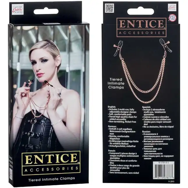 Золотистые зажимы для сосков с цепями Entice Tiered Intimate Clamps - Entice. Фотография 2.