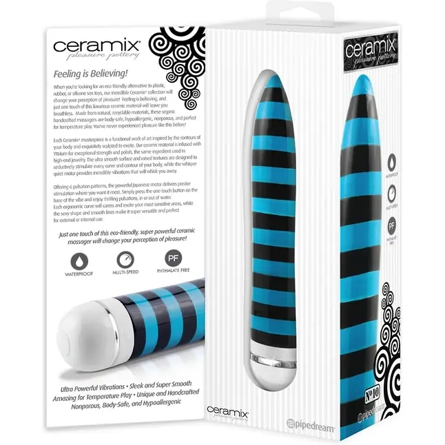 Полосатый керамический вибромассажер Ceramix No.10 - 20,3 см. - Ceramix. Фотография 3.