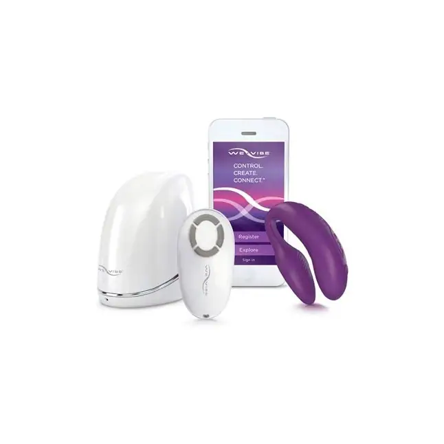 Фиолетовый вибромассажёр для двоих We-Vibe 4 Plus на радиоуправлении. Фотография 4.