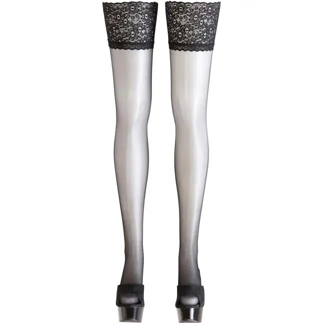 Чёрные чулки Stay-ups с широкой кружевной резинкой - Cottelli Collection. Фотография 3.