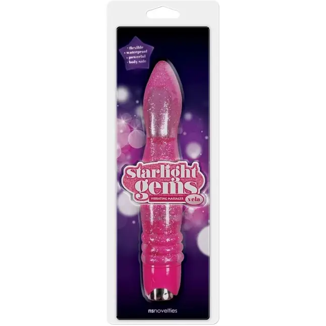 Розовый блестящий вибромассажер Starlight Gems Vela Vibrating Massager - 23,5 см - Starlight Gems. Фотография 2.