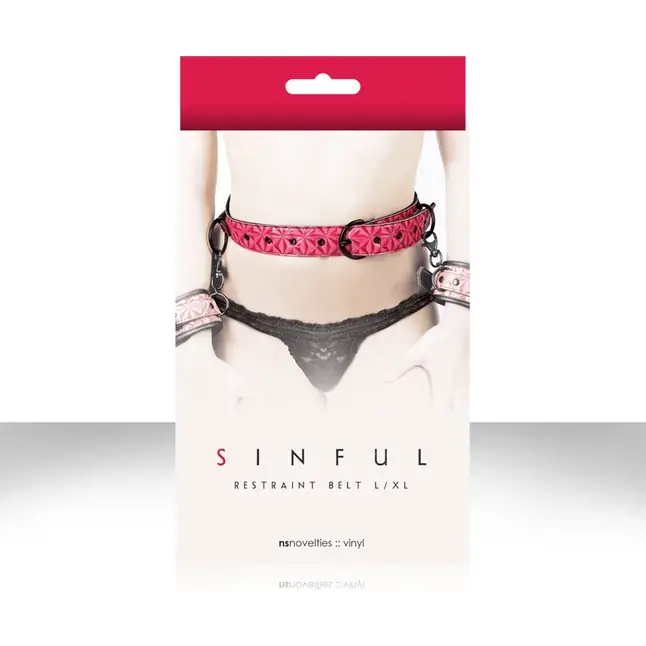 Розовый ремень на пояс для фиксации манжет Sinful Restraint Belt Large - Sinful. Фотография 3.