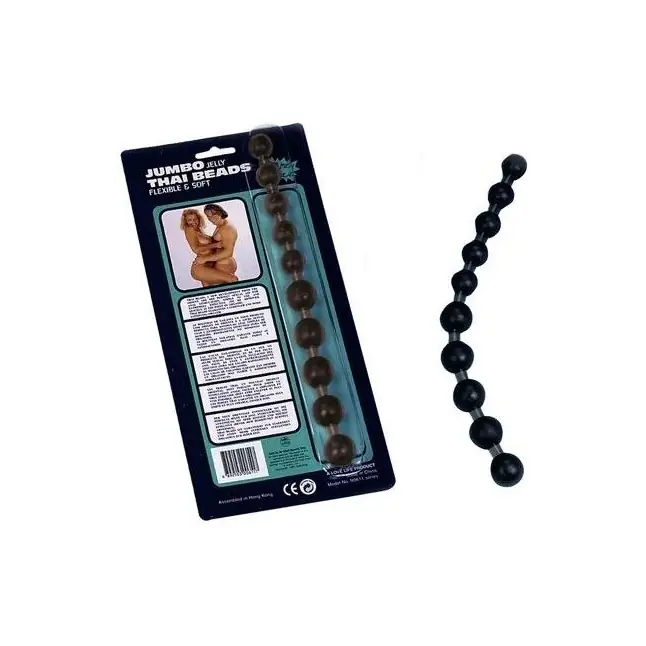 Чёрная анальная цепочка Jumbo Thai Beads - 28 см. Фотография 2.