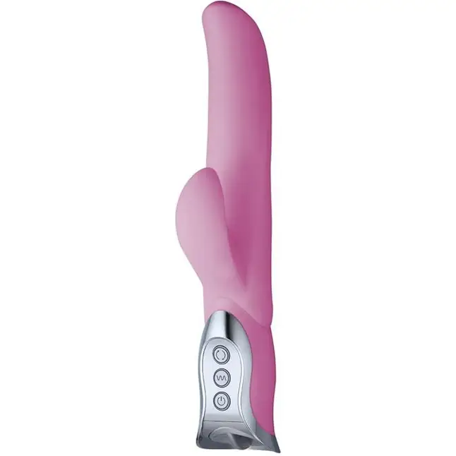 Розовый вибратор с клиторальным стимулятором VIBE THERAPY GRANDIOSE - 27 см