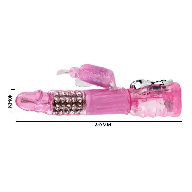 Розовый вибратор-ротатор Butterfly с клиторальной бабочкой - 25,5 см. Фотография 4.