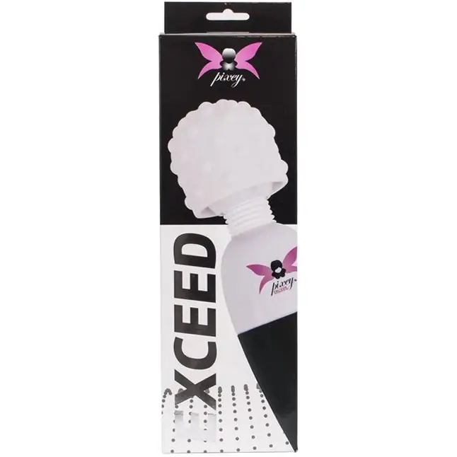 Бело-черный вибромассажёр Wand Exceed с рельефной головкой - 25 см. Фотография 2.