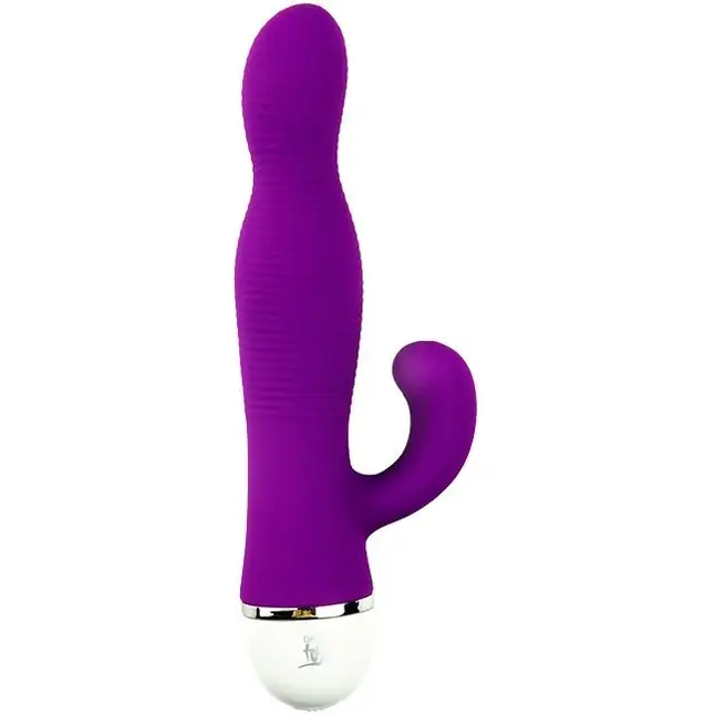 Фиолетовый вибромассажер со стимулятором клитора RIBBED DUO VIBE - 16 см - Good Vibes