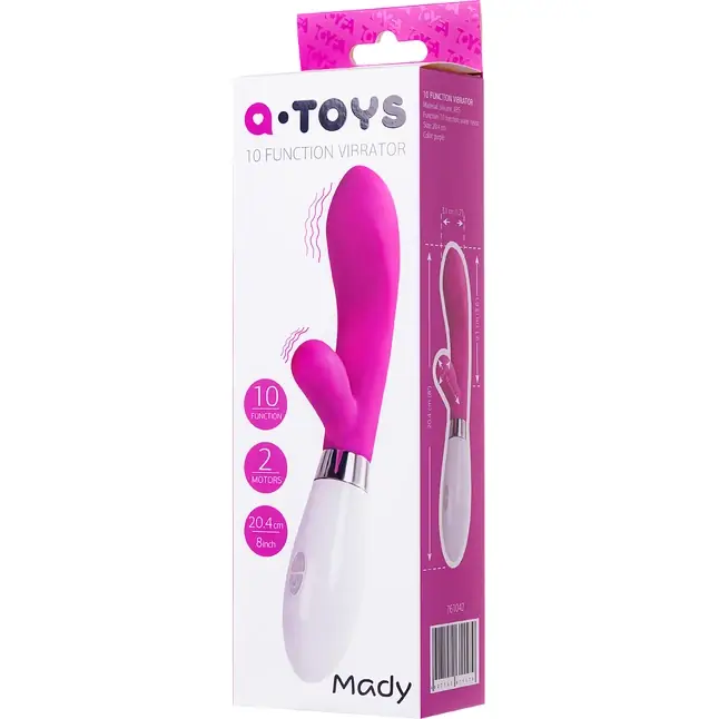 Розовый силиконовый вибратор с клиторальным стимулятором A-Toys Mady - 20,4 см. Фотография 5.