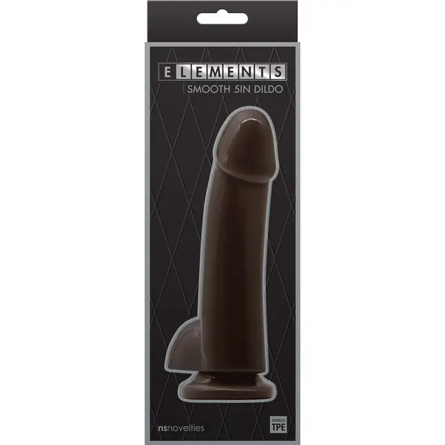 Коричневый гладкий фаллоимитатор на присоске с мошонкой Smooth 5 Inch Dildo - 17 см - Elements. Фотография 2.