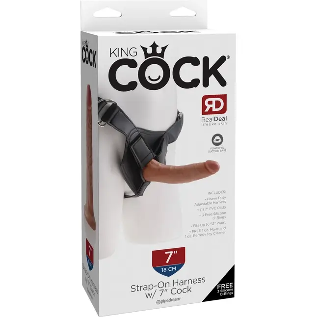 Кофейный страпон на виниловых трусиках Strap-on Harness Cock - 17,8 см - King Cock. Фотография 8.