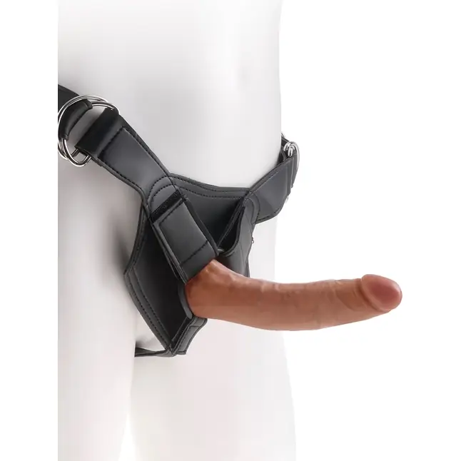 Кофейный страпон на виниловых трусиках Strap-on Harness Cock - 17,8 см - King Cock