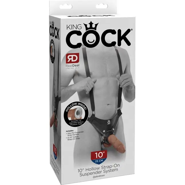 Страпон-система с кофейной насадкой 10 Hollow Strap-On Suspender System - 25 см - King Cock. Фотография 4.