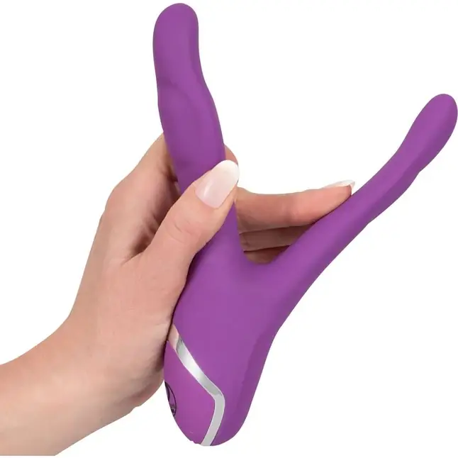 Фиолетовый вибромассажер с двумя отростками Sweet Smile Double Vibrator - 18,7 см - Smile. Фотография 4.