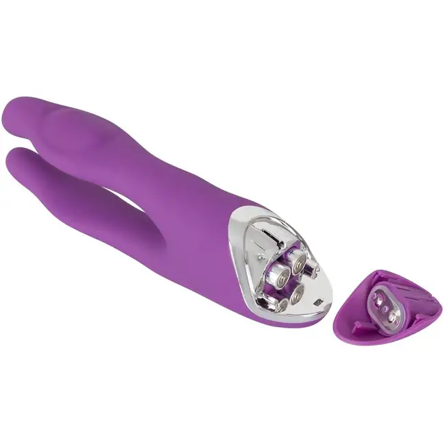 Фиолетовый вибромассажер с двумя отростками Sweet Smile Double Vibrator - 18,7 см - Smile. Фотография 5.