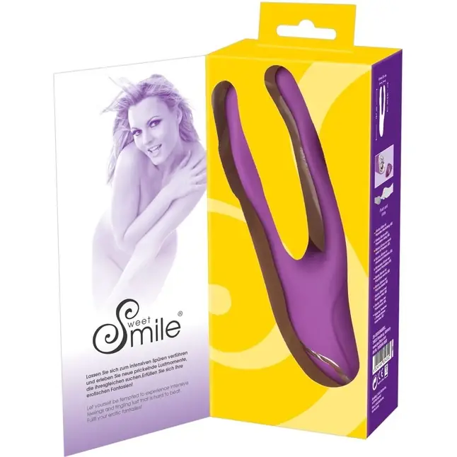Фиолетовый вибромассажер с двумя отростками Sweet Smile Double Vibrator - 18,7 см - Smile. Фотография 6.