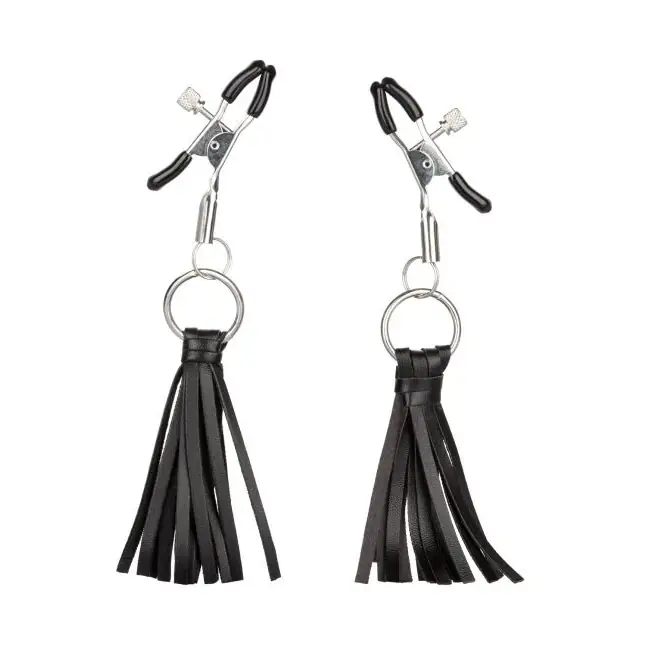 Зажимы на соски с кожаными кистями Playful Tassels Nipple Clamps - Nipple Play