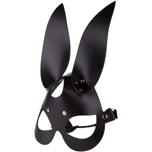 Чёрная кожаная маска с длинными ушками - BDSM accessories. Фотография 2.