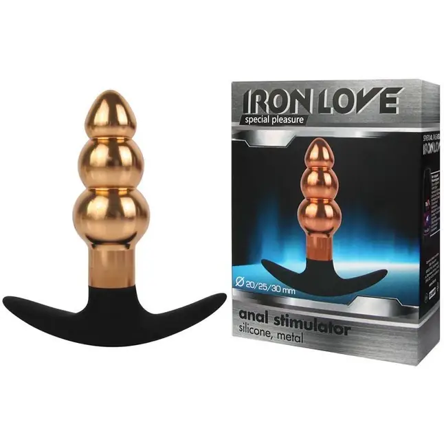 Анальная втулка золотисто-черного цвета - 9,6 см - IRON LOVE. Фотография 2.