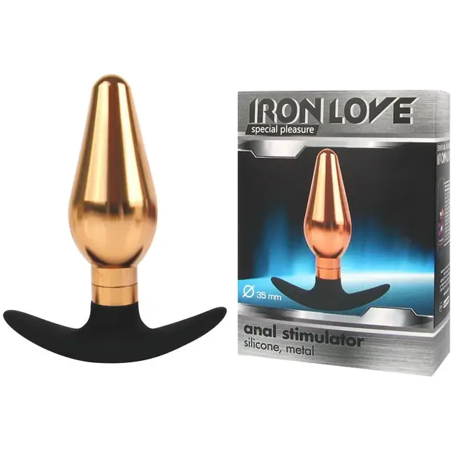 Золотисто-черная анальная каплевидная втулка - 10,9 см - IRON LOVE. Фотография 2.