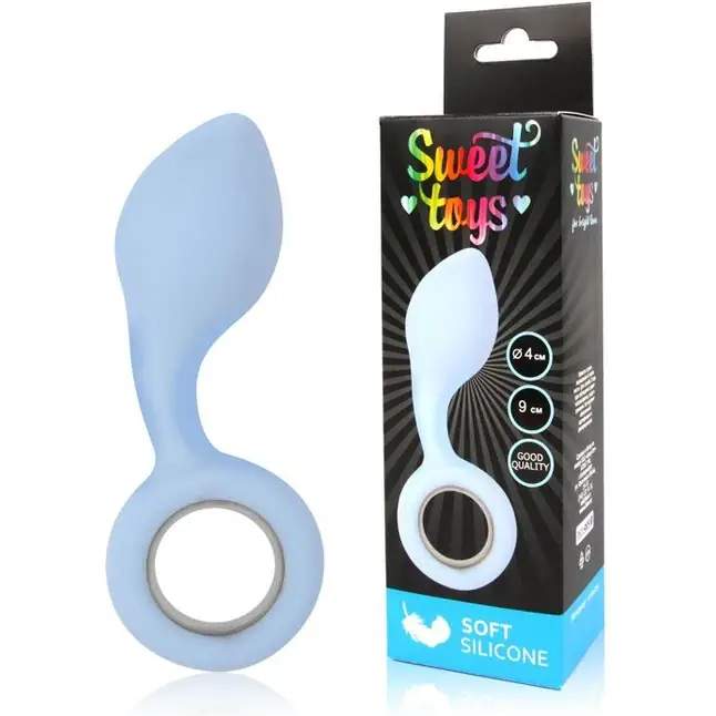 Каплевидная анальная втулка с круглым ограничителем голубого цвета - SWEET TOYS