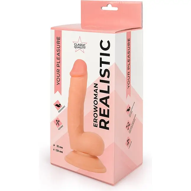 Реалистичный фаллоимитатор Erowoman телесного цвета на присоске - EROWOMAN REALISTIC. Фотография 5.