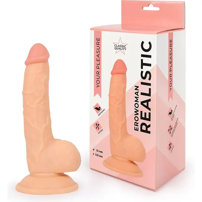 Телесный реалистичный фаллоимитатор Erowoman на присоске - 20 см - EROWOMAN REALISTIC