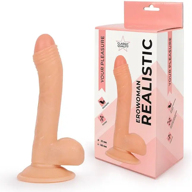 Фаллоимитатор с мошонкой Erowoman телесного цвета - 18,5 см - EROWOMAN REALISTIC