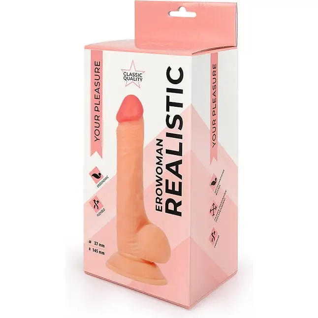 Реалистичный фаллоимитатор Erowoman с мошонкой на присоске - 20 см - EROWOMAN REALISTIC. Фотография 5.