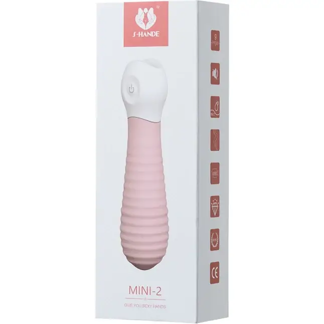 Голубой мини-вибратор S-HANDE MINI 2 с ребрами - 11,8 см. Фотография 7.