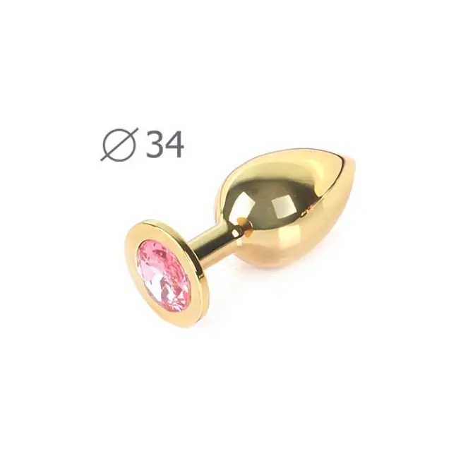 Коническая золотистая анальная втулка с розовым кристаллом - 8,2 см