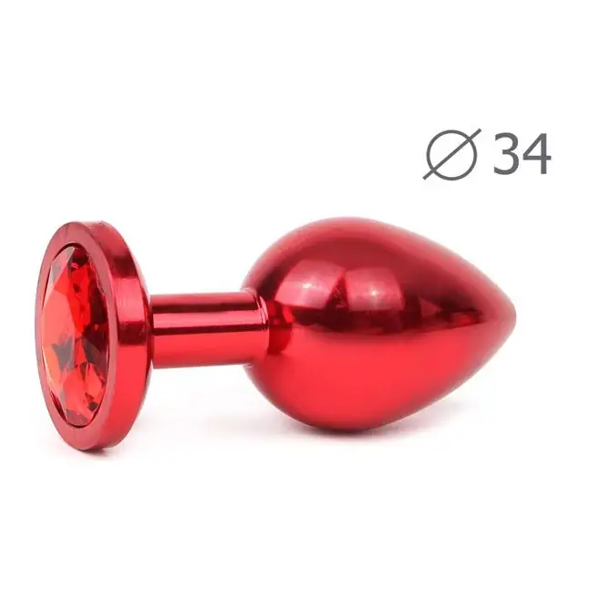 Коническая красная анальная втулка с красным кристаллом - 8,2 см.