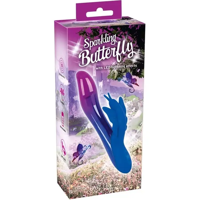 Вибростимулятор с клиторальной бабочкой и подсветкой Sparkling Butterfly - 19,4 см - You2Toys. Фотография 2.