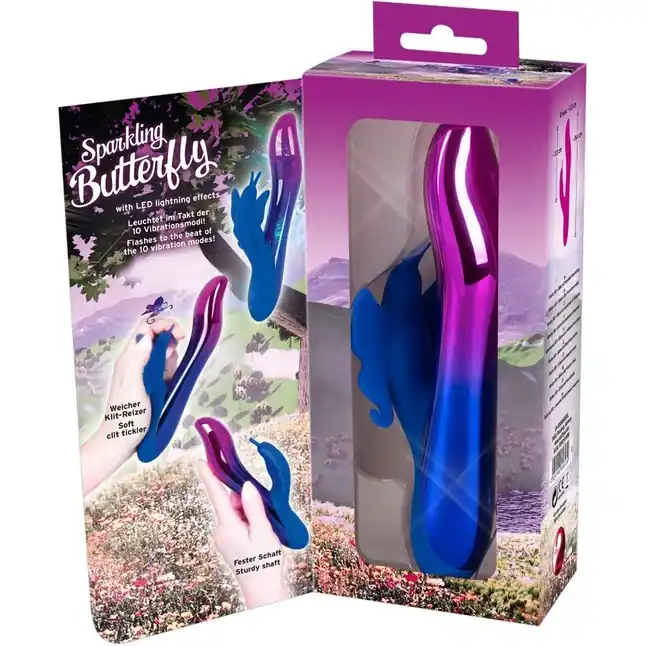 Вибростимулятор с клиторальной бабочкой и подсветкой Sparkling Butterfly - 19,4 см - You2Toys. Фотография 7.