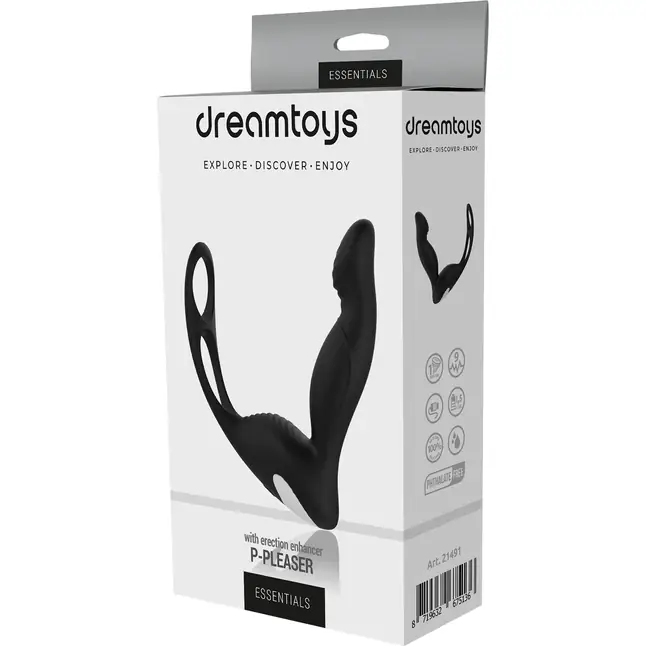 Черный вибромассажер простаты P-Pleaser With Erection Enhance - Essentials. Фотография 3.