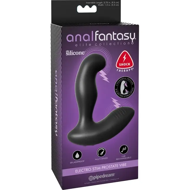 Черный массажер простаты Electro Stim Prostate Vibe с электростимуляцией - 13,3 см - Anal Fantasy Elite Collection. Фотография 4.