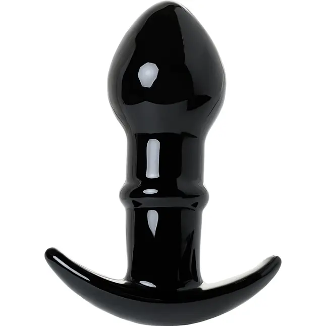 Черная стеклянная анальная втулка Sexus Glass с ограничителем - 11,5 см - Sexus Glass