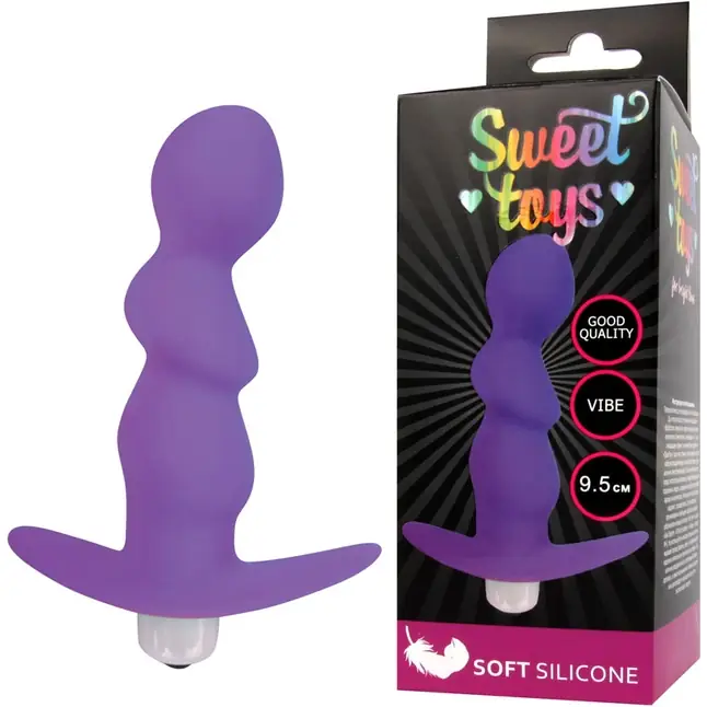 Фиолетовый рельефный вибромассажер с ограничителем - 9,5 см - SWEET TOYS. Фотография 2.