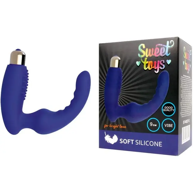 Синий вибростумулятор простаты с изогнутым кончиком - SWEET TOYS. Фотография 2.