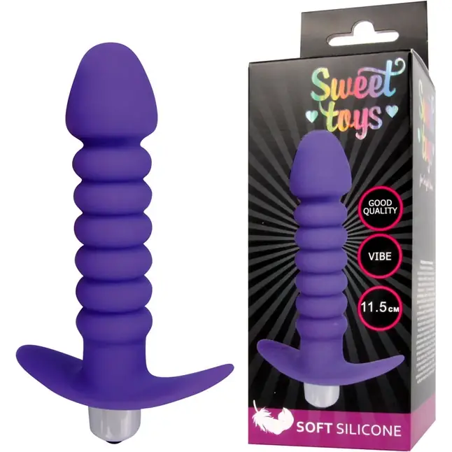 Фиолетовая анальная вибровтулка-елочка с ограничителем - 11,5 см - SWEET TOYS. Фотография 2.