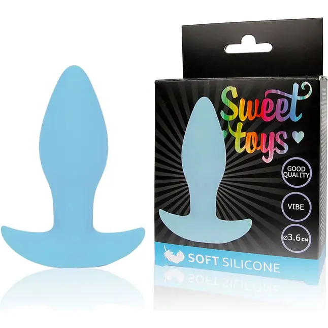Голубая коническая анальная вибровтулка с ограничителем - 8,5 см - SWEET TOYS. Фотография 2.