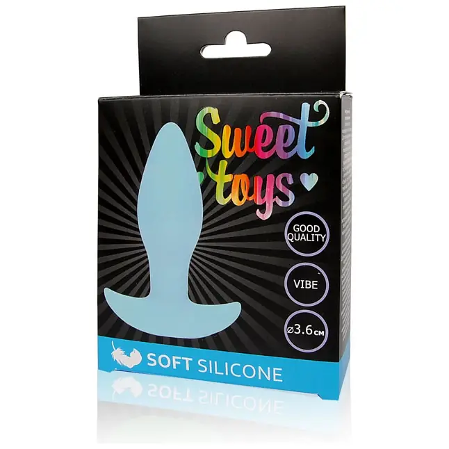 Голубая коническая анальная вибровтулка с ограничителем - 8,5 см - SWEET TOYS. Фотография 3.