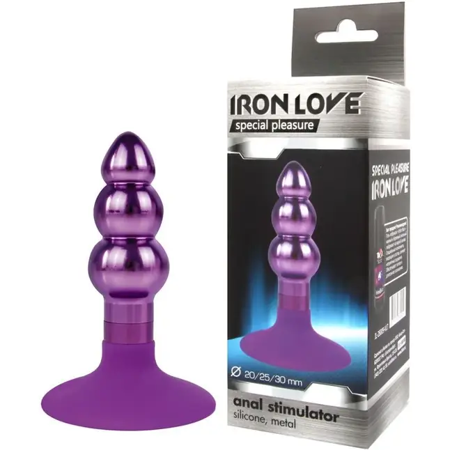 Фиолетовая анальная пробка-елочка с круглым ограничителем - 9 см - IRON LOVE. Фотография 2.