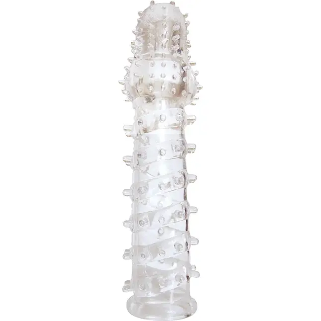 Закрытая прозрачная рельефная насадка с шипиками Crystal sleeve - 13,5 см - EROWOMAN-EROMAN
