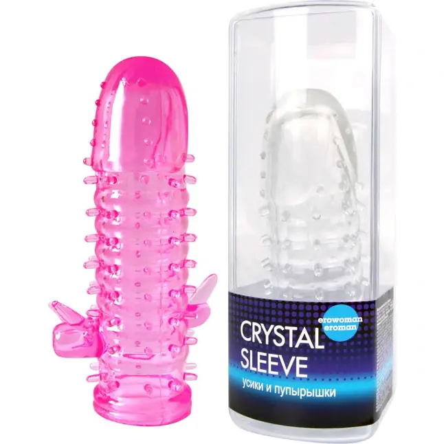 Закрытая рельефная насадка Crystal sleeve с усиками и пупырышками - 13 см - EROWOMAN-EROMAN. Фотография 2.