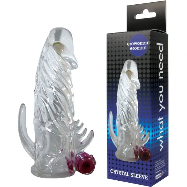 Закрытая прозрачная вибронасадка на пенис Crystal Sleeve Vibe - 12 см - EROWOMAN-EROMAN. Фотография 2.